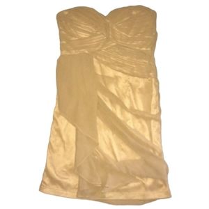 Nordstrom MINUET Satin Chiffon Organza Gold Strapless Dress Junior Size Small